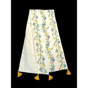 Target Floral Lines Rectangular Table Runner Tassel Ends 14x72 Cottage Core